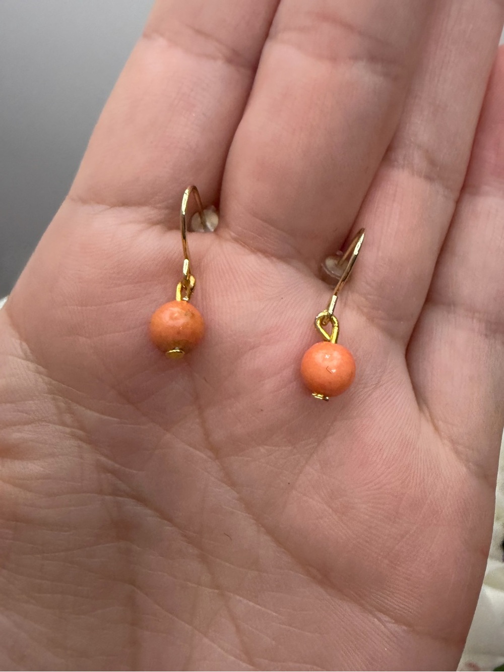 Gold Drop Earrings with Orange Bead